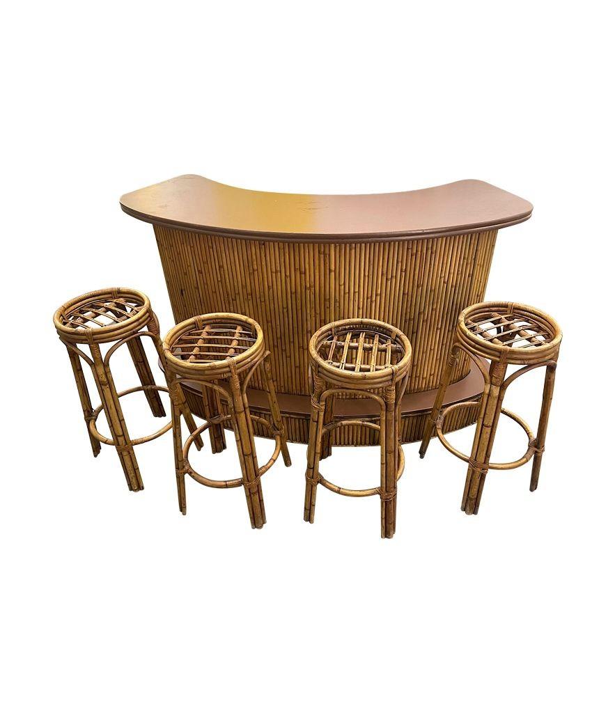 A French 1970s bamboo bar with four orignal matching bamboo bar stools 10