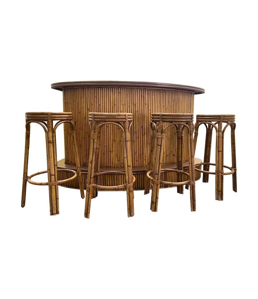 A French 1970s bamboo bar with four orignal matching bamboo bar stools 11