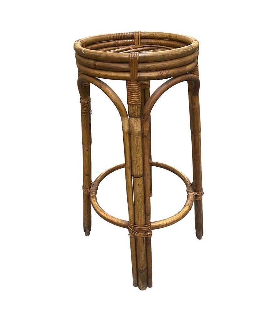A French 1970s bamboo bar with four orignal matching bamboo bar stools 1