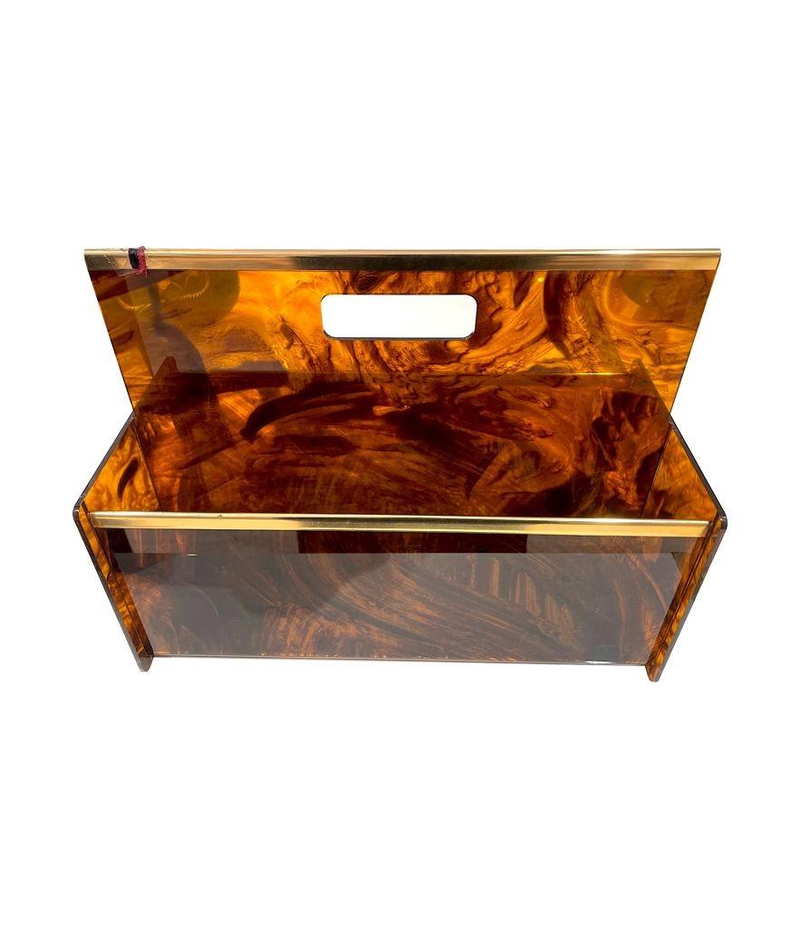 Late 20th Century A French 1970s faux tortoiseshell and brass magazine rack by Mercier Freres For Sale