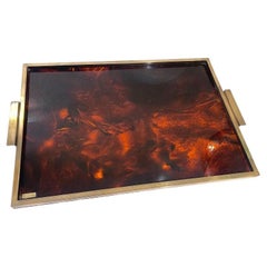A French 1970s faux tortoiseshell and brass tray in the style of Christian Dior