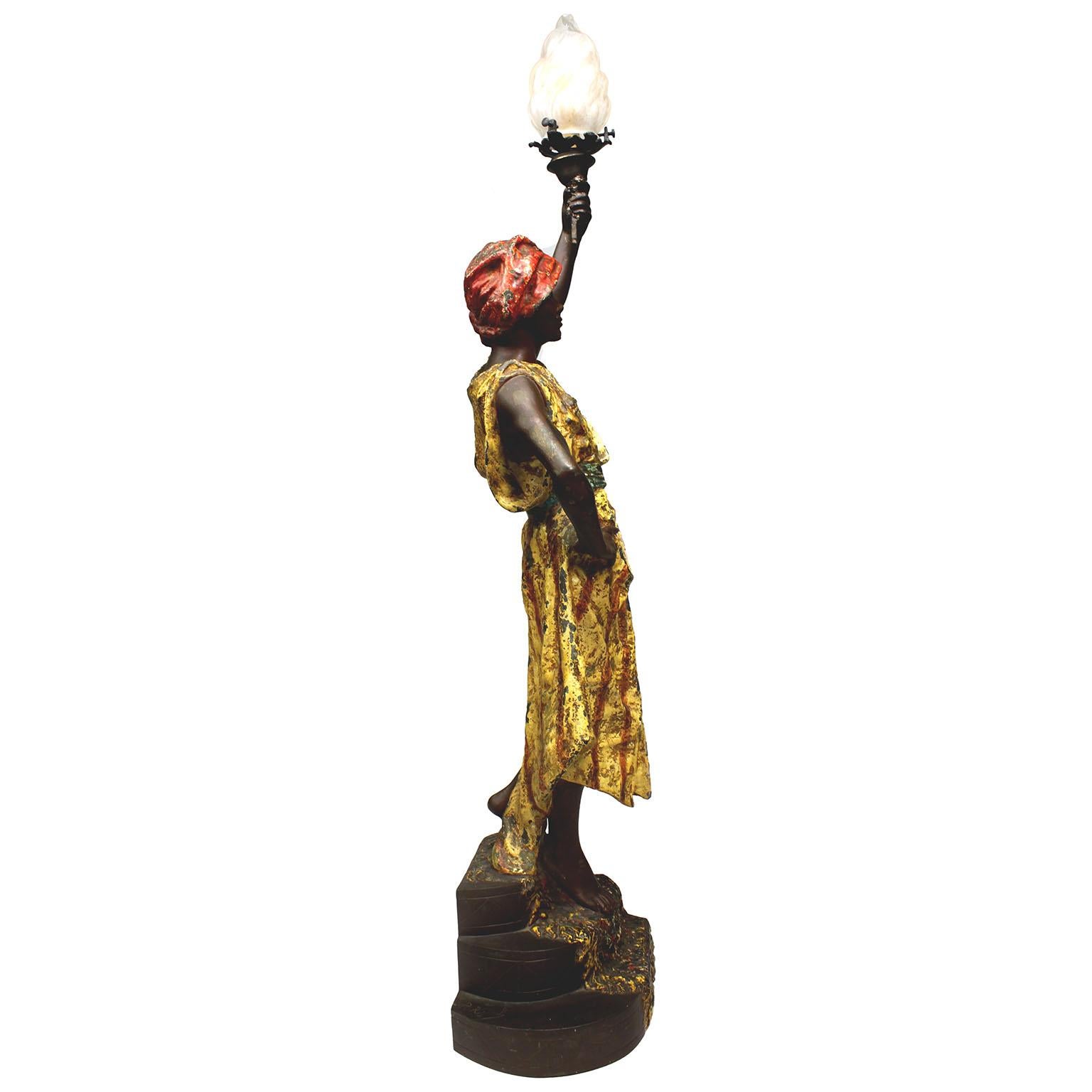 Frosted A French 19th-20th C. Orientalist Spelter Lamp of an Arab - Middle-Easten Man For Sale