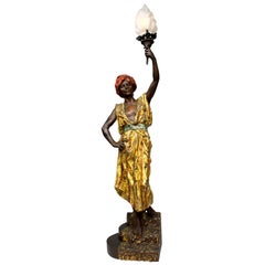 A French 19th-20th C. Orientalist Spelter Lamp of an Arab - Middle-Easten Man 