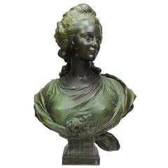French 19th-20th Century Art-Nouveau Bronze Patinated Bust of Marie Antoinette