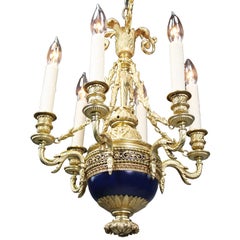A French 19th-20th Century Louis XV Style Gilt-Bronze & Bleu 6-Light Chandelier