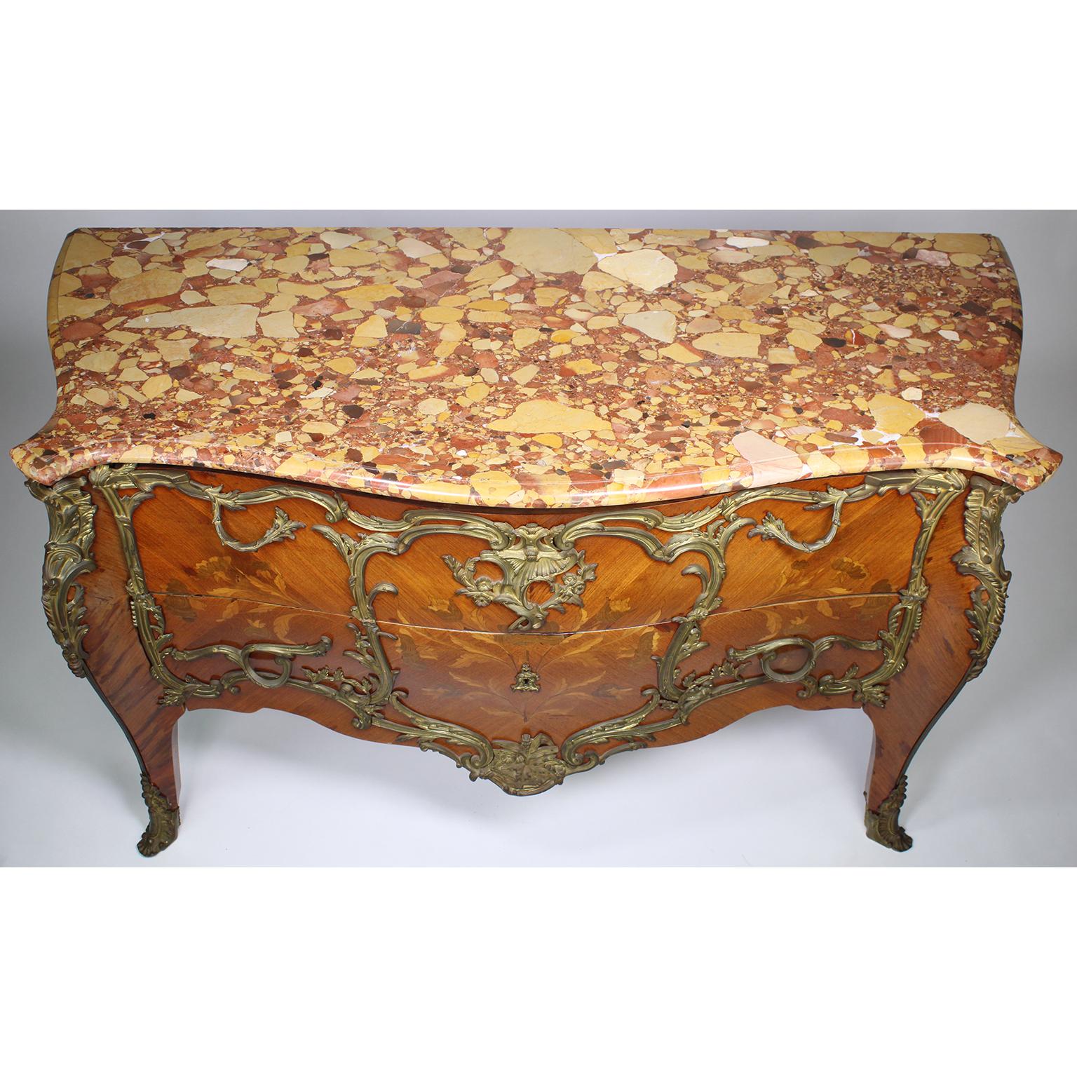 French 19th/20th Century Louis XV Style Gilt-Bronze Mounted Commode Marble Top For Sale 5