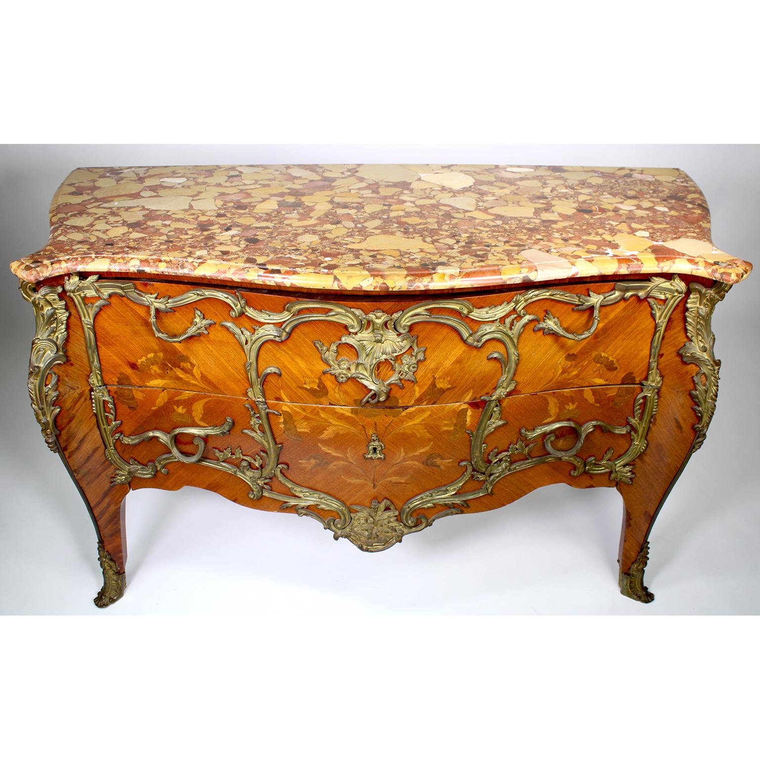 Cast French 19th/20th Century Louis XV Style Gilt-Bronze Mounted Commode Marble Top For Sale