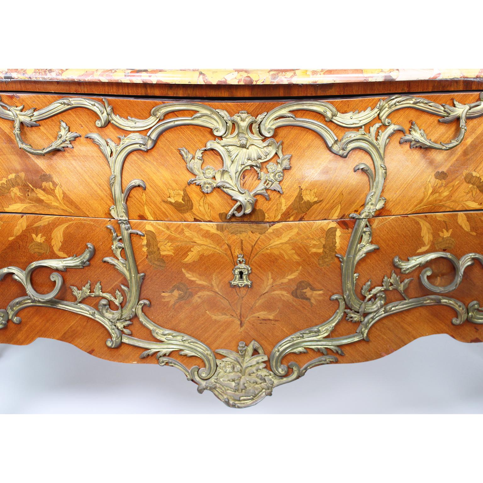 French 19th/20th Century Louis XV Style Gilt-Bronze Mounted Commode Marble Top In Fair Condition For Sale In Los Angeles, CA