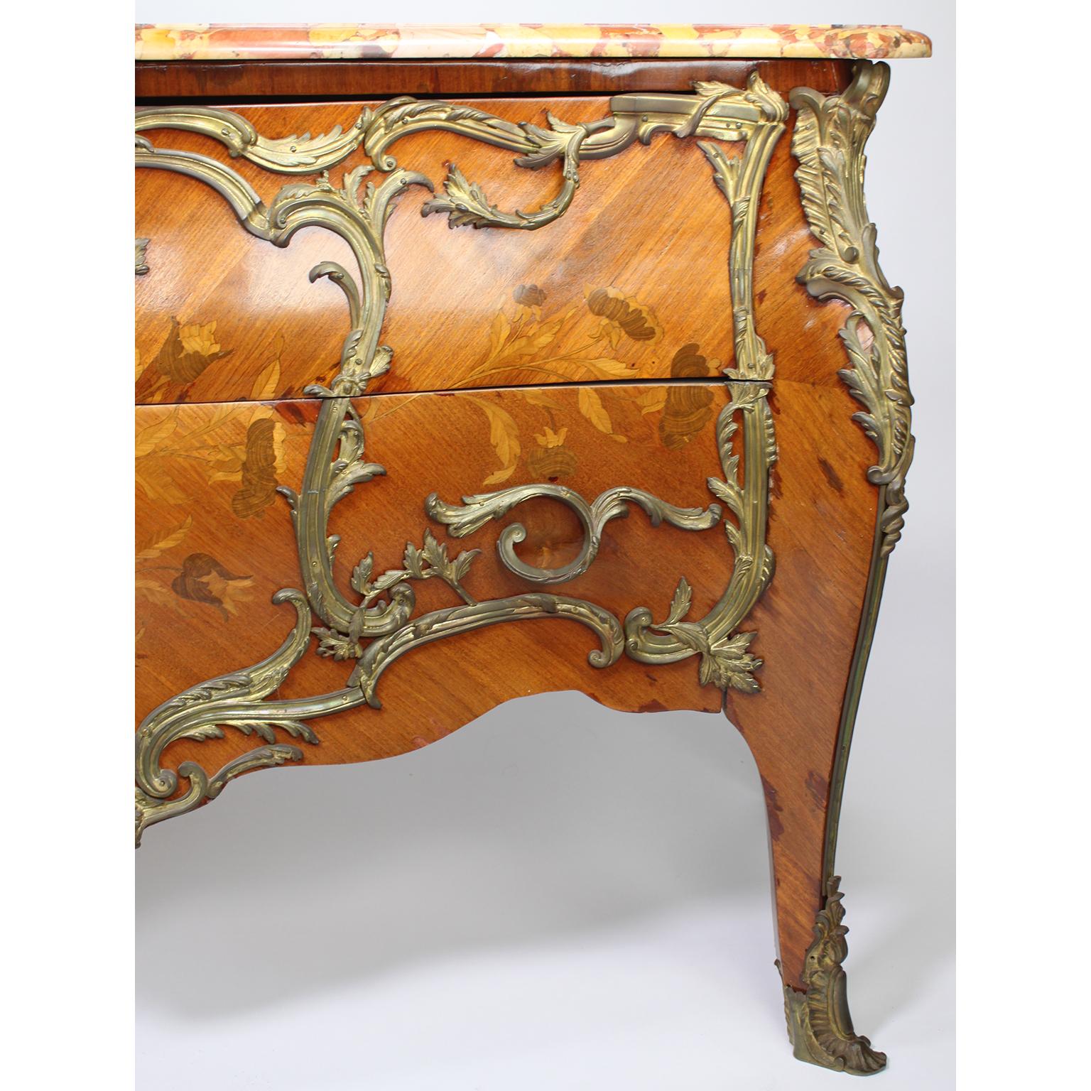French 19th/20th Century Louis XV Style Gilt-Bronze Mounted Commode Marble Top For Sale 1