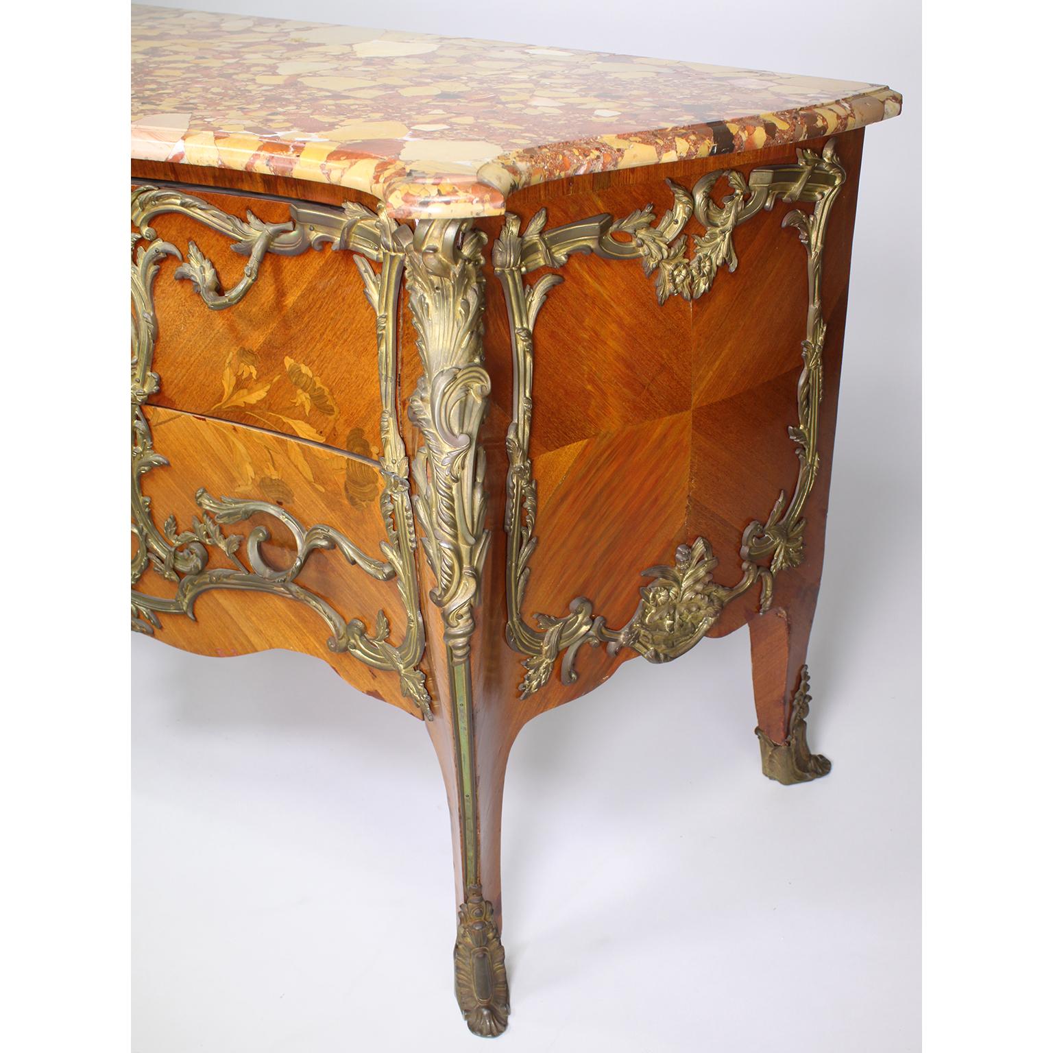 French 19th/20th Century Louis XV Style Gilt-Bronze Mounted Commode Marble Top For Sale 2
