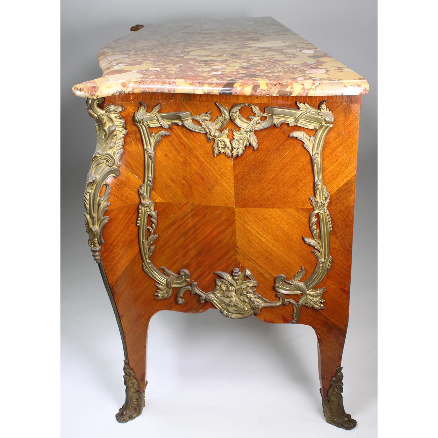 French 19th/20th Century Louis XV Style Gilt-Bronze Mounted Commode Marble Top For Sale 3