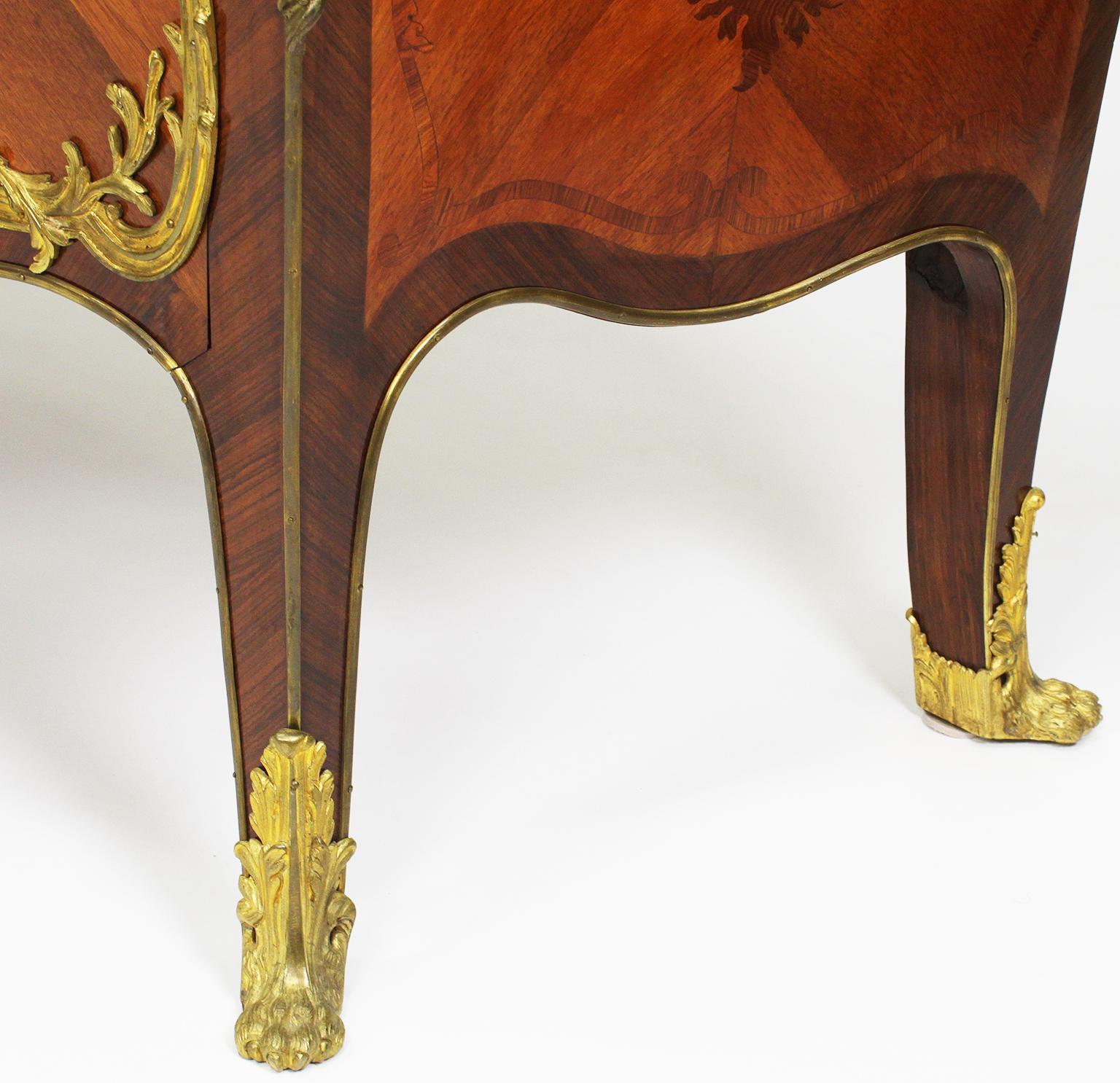 French 19th-20th Century Louis XV Style Gilt-Bronze Mounted Marquetry Commode For Sale 4
