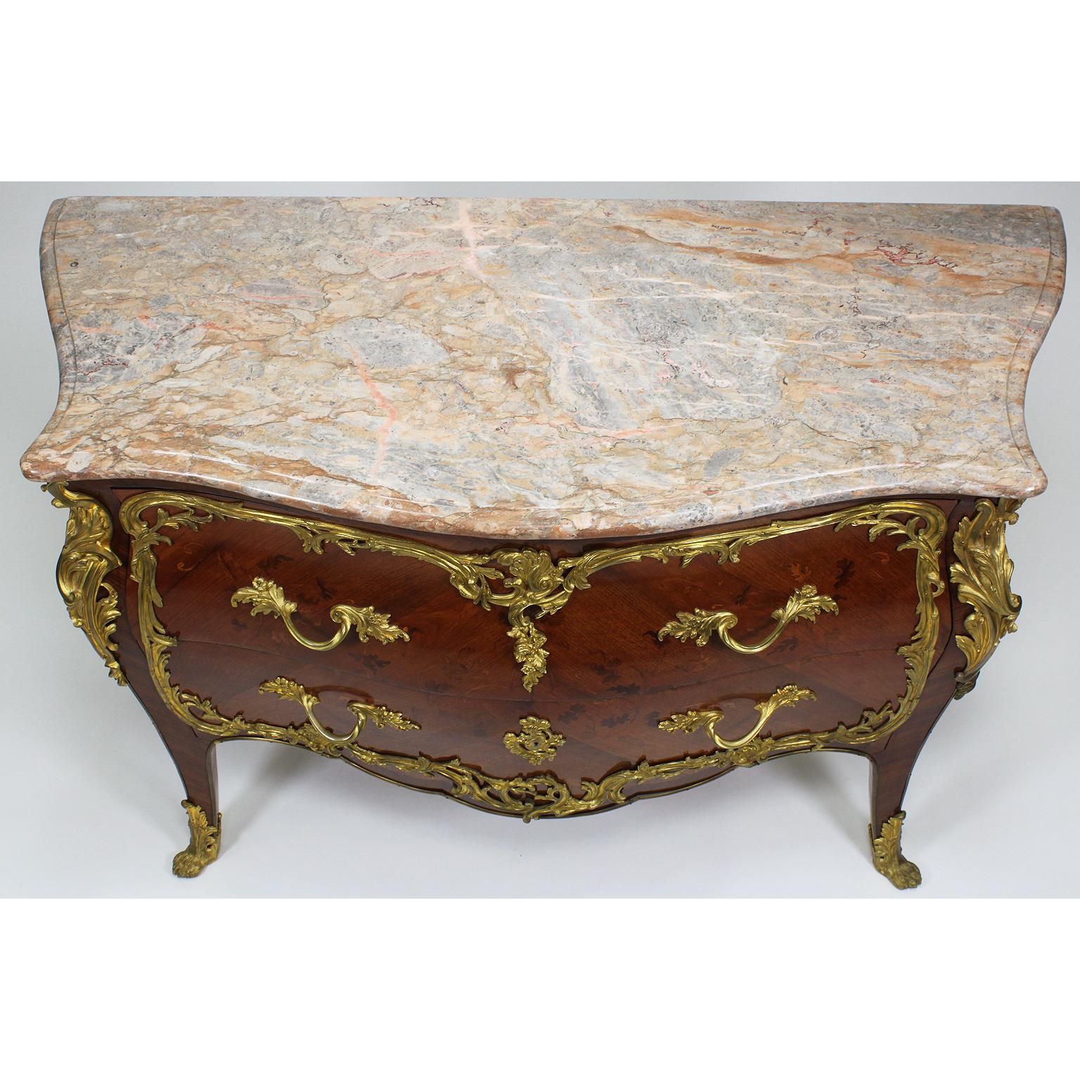French 19th-20th Century Louis XV Style Gilt-Bronze Mounted Marquetry Commode For Sale 5