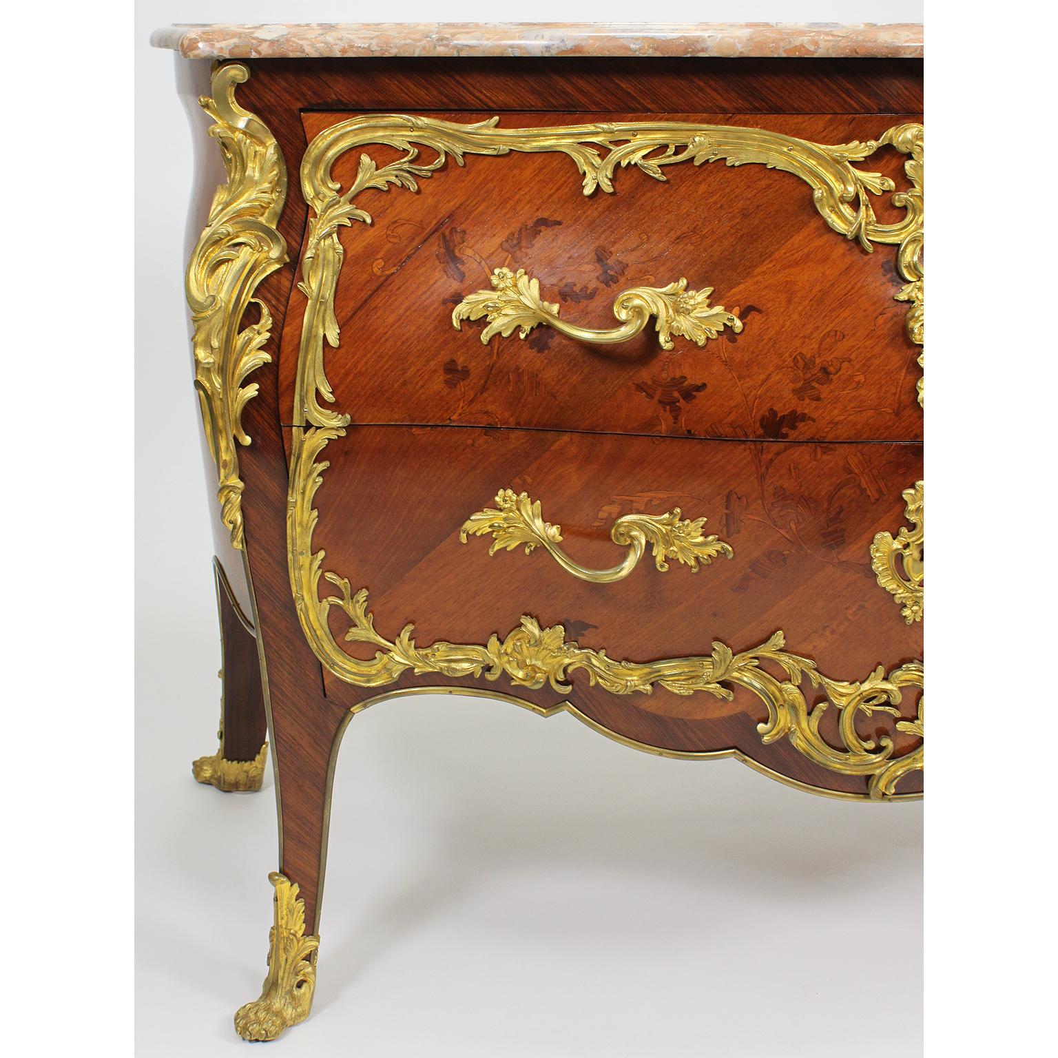 Veneer French 19th-20th Century Louis XV Style Gilt-Bronze Mounted Marquetry Commode For Sale