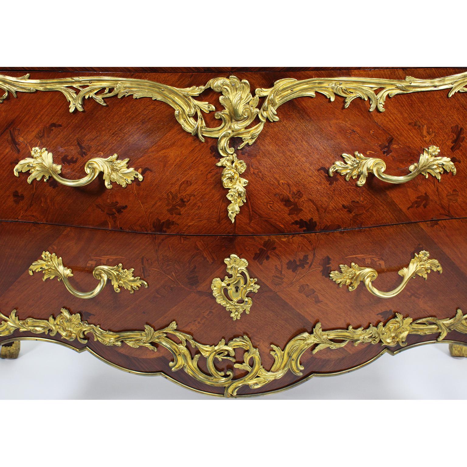 French 19th-20th Century Louis XV Style Gilt-Bronze Mounted Marquetry Commode In Fair Condition For Sale In Los Angeles, CA