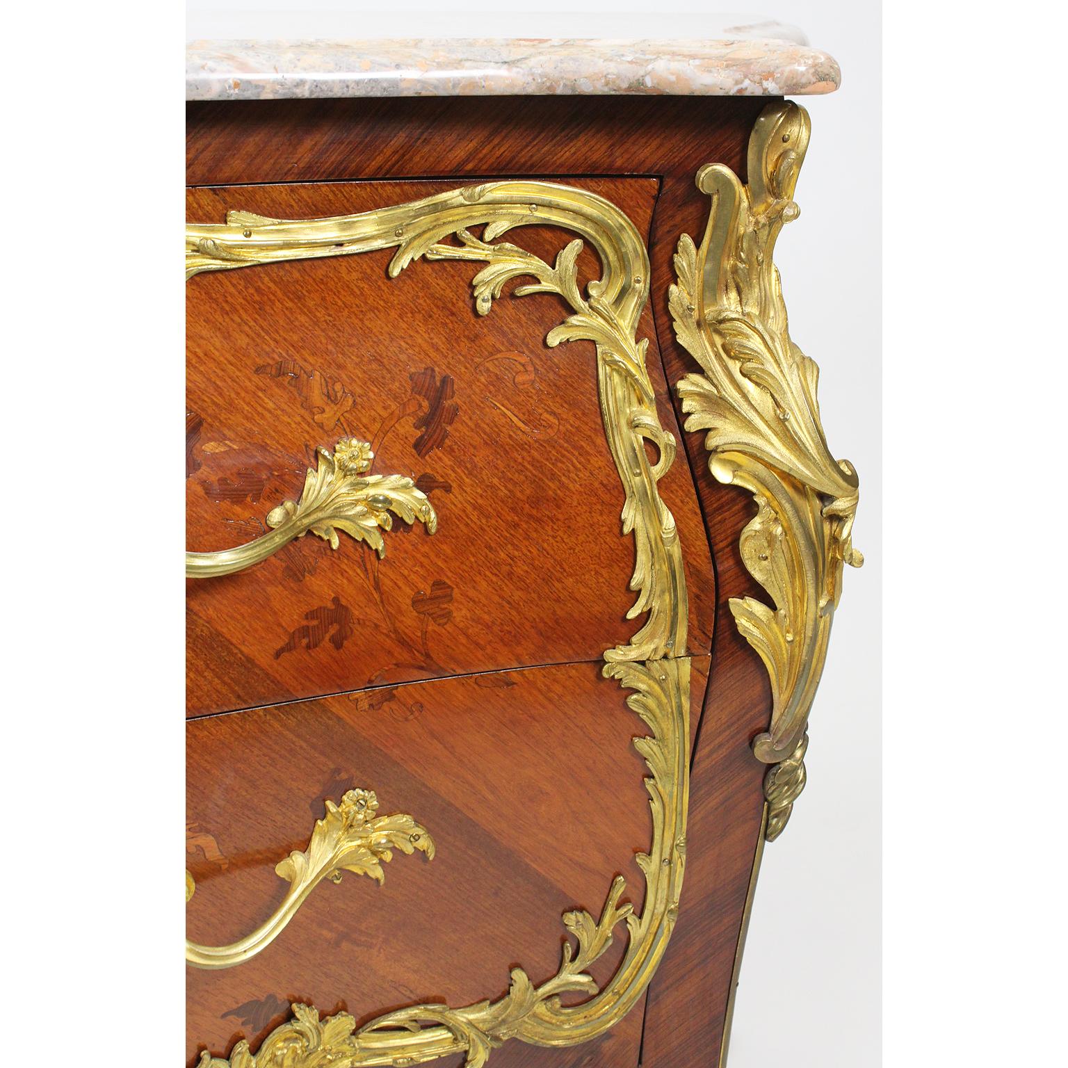 Ormolu French 19th-20th Century Louis XV Style Gilt-Bronze Mounted Marquetry Commode For Sale
