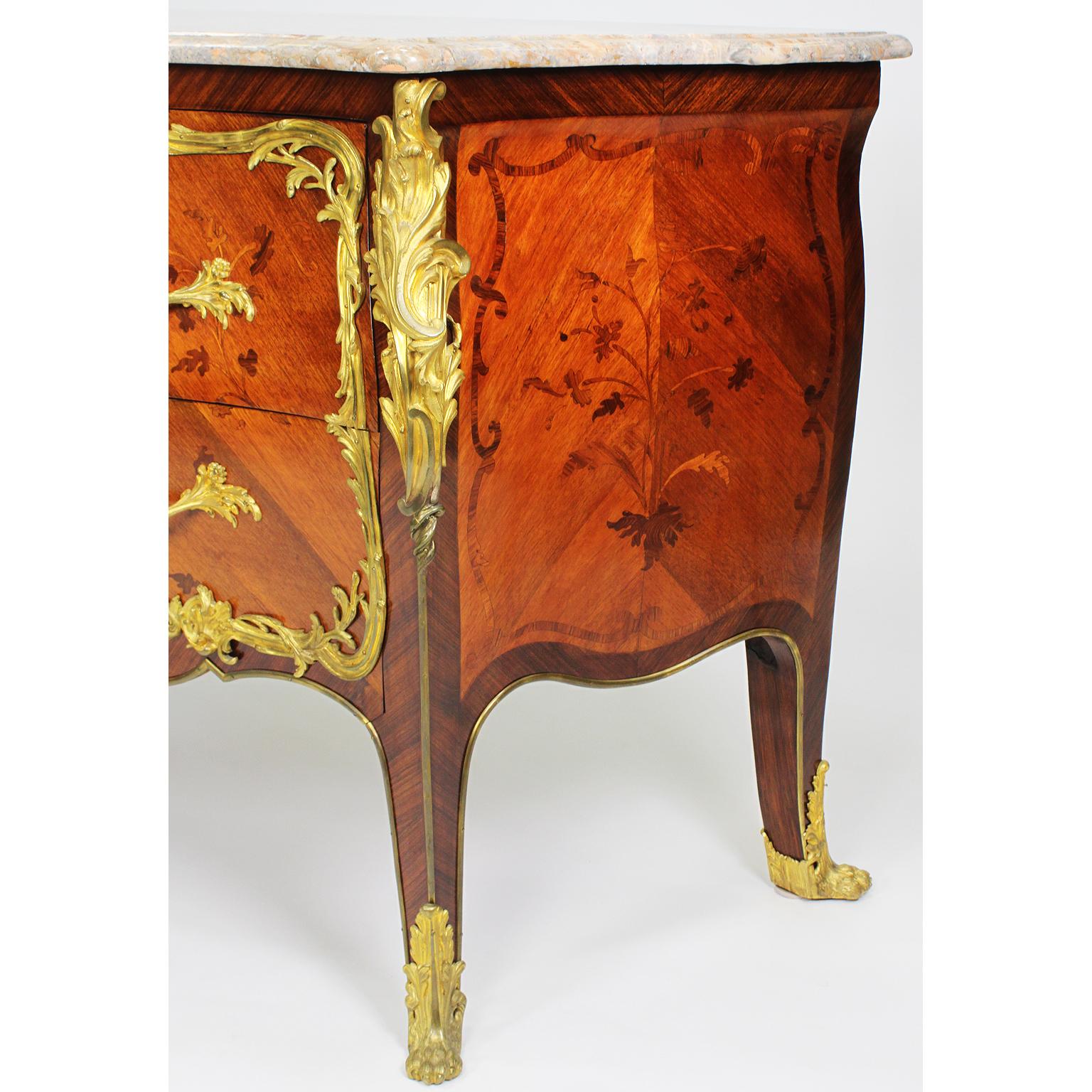 French 19th-20th Century Louis XV Style Gilt-Bronze Mounted Marquetry Commode For Sale 1