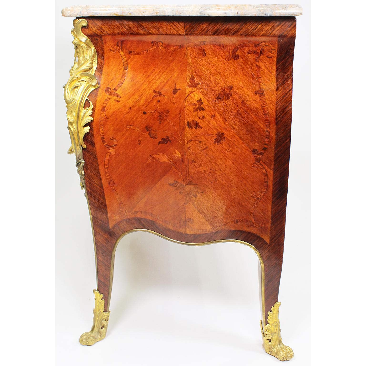 French 19th-20th Century Louis XV Style Gilt-Bronze Mounted Marquetry Commode For Sale 2