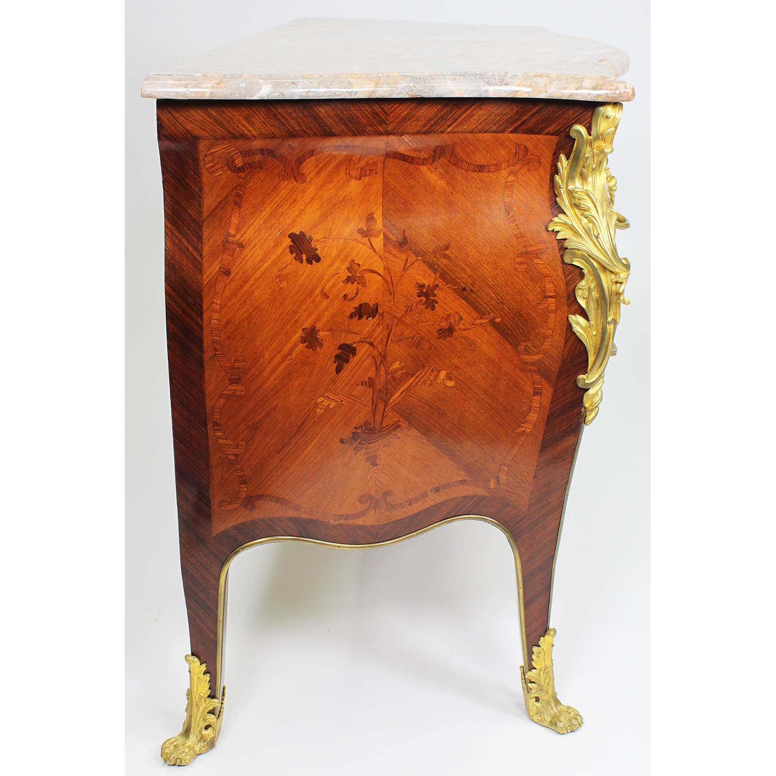 French 19th-20th Century Louis XV Style Gilt-Bronze Mounted Marquetry Commode For Sale 3