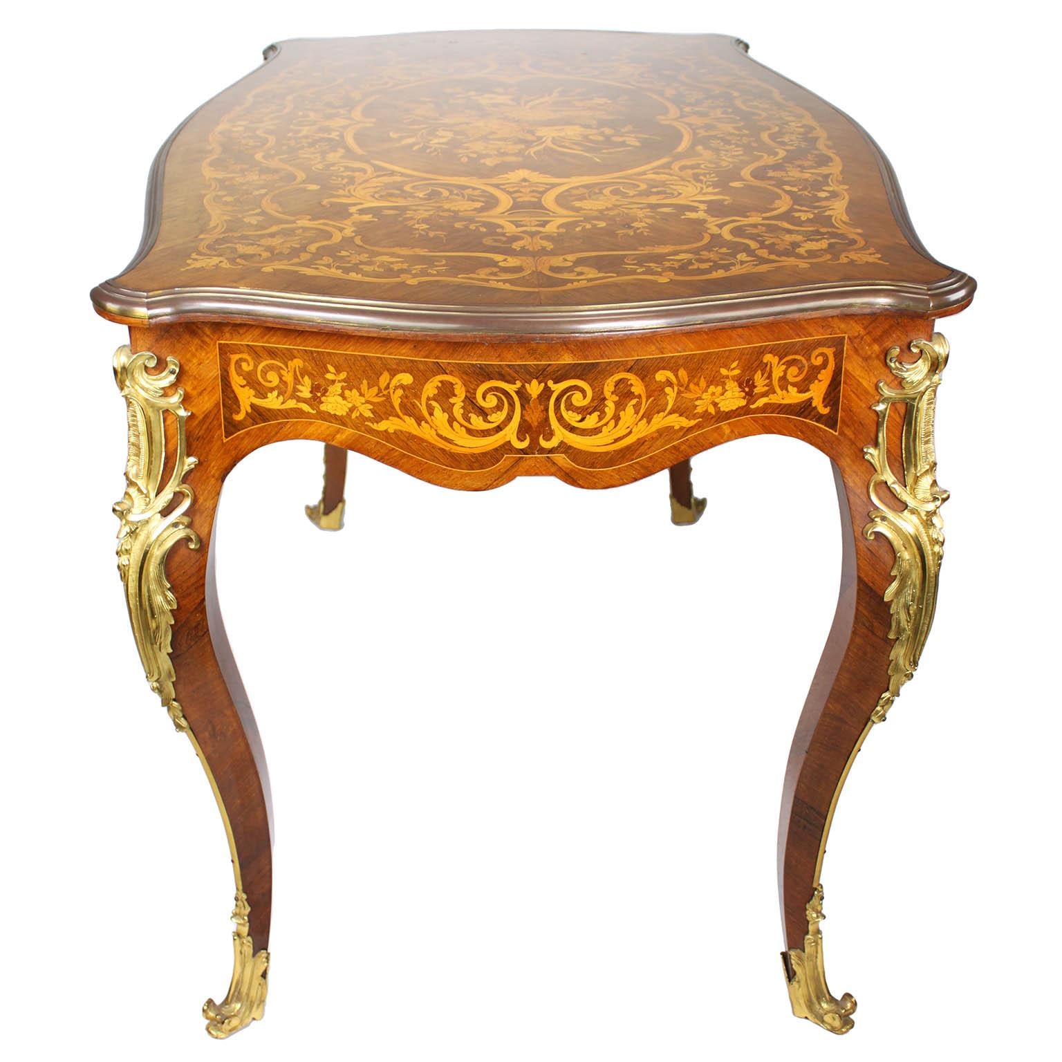 A French 19th/20th Century Louis XV Style Tulipwood Marquetry Writing Table/Desk For Sale 4
