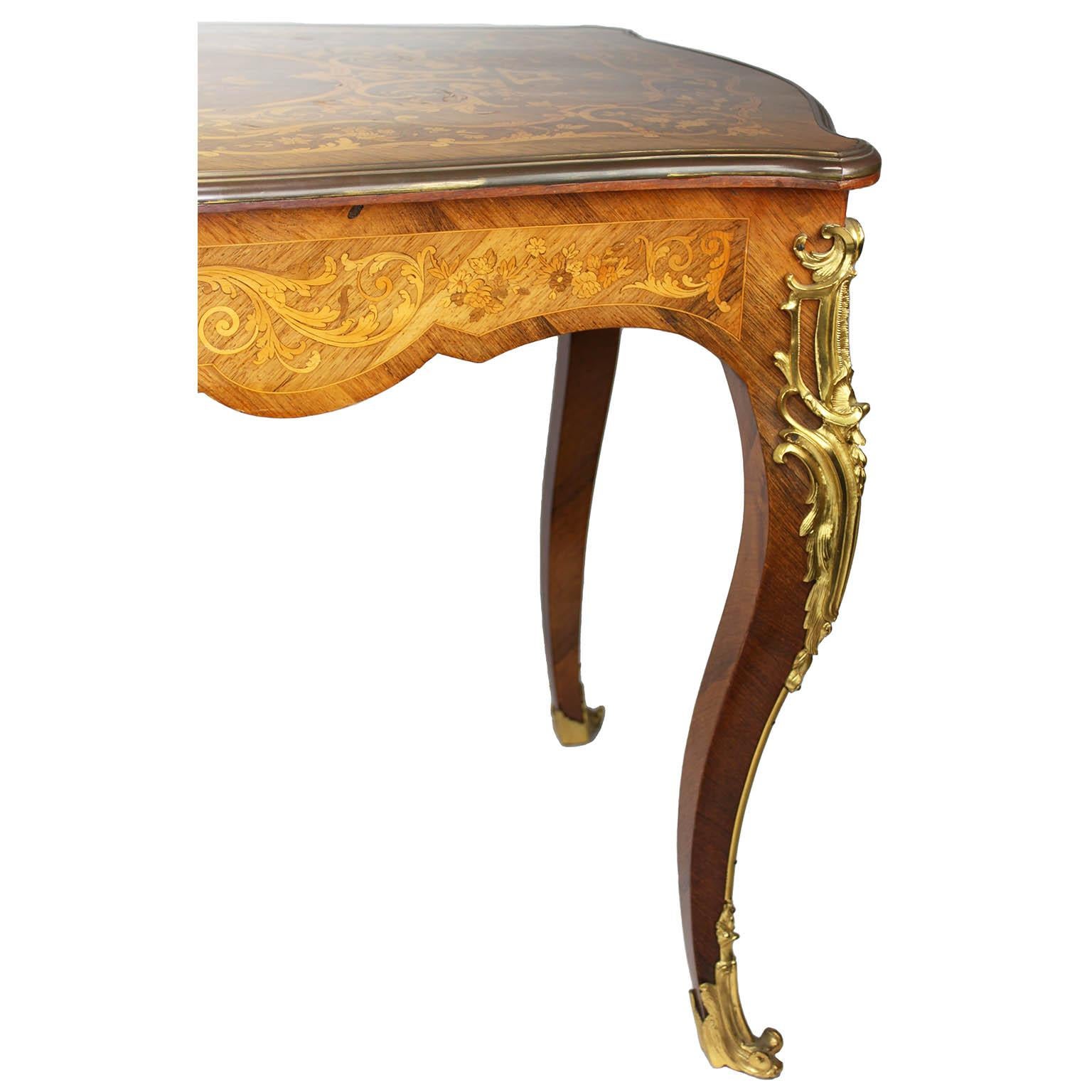 A French 19th/20th Century Louis XV Style Tulipwood Marquetry Writing Table/Desk For Sale 7