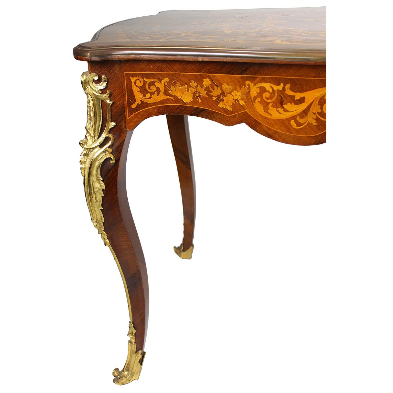 A French 19th/20th Century Louis XV Style Tulipwood Marquetry Writing Table/Desk For Sale 8