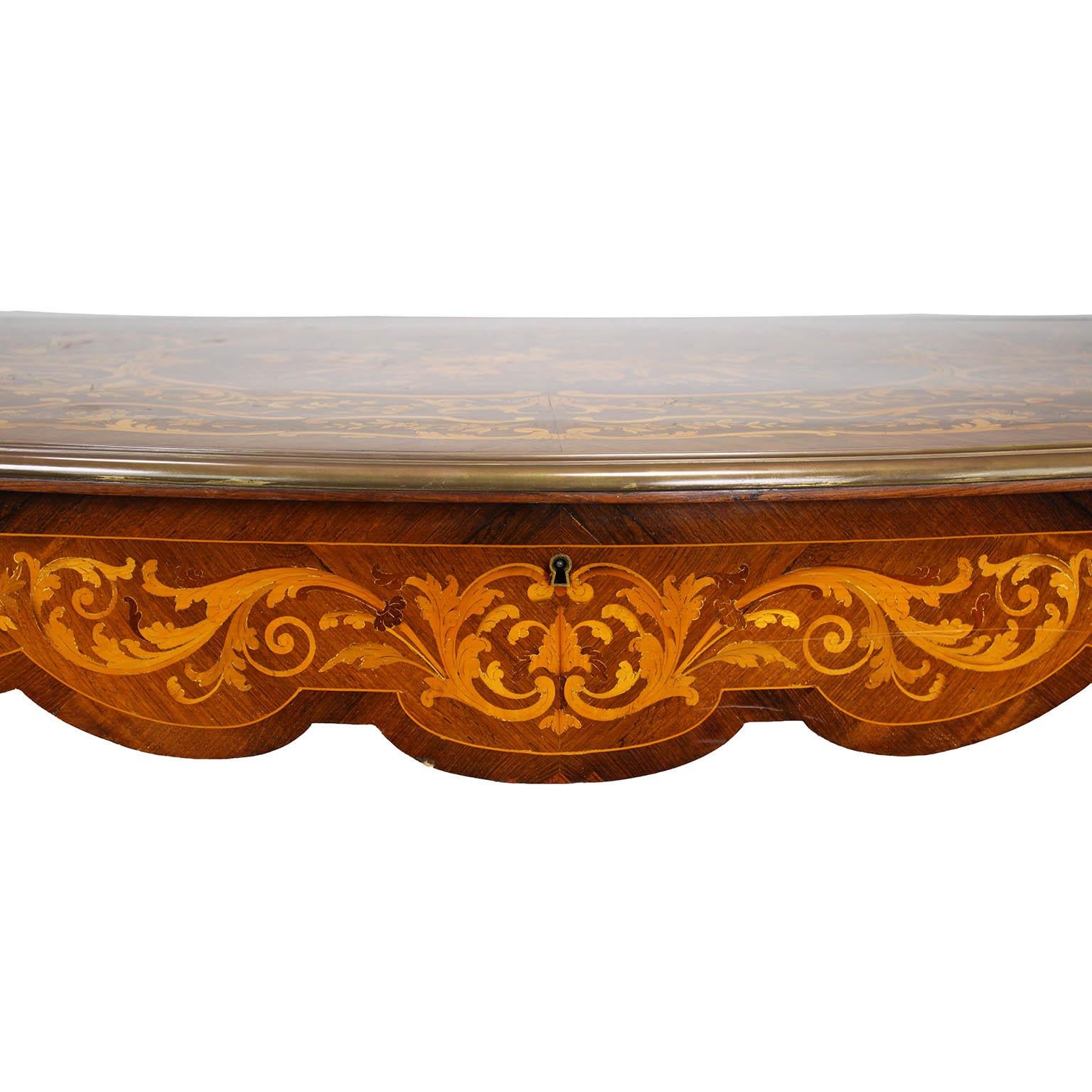 A French 19th/20th Century Louis XV Style Tulipwood Marquetry Writing Table/Desk For Sale 9