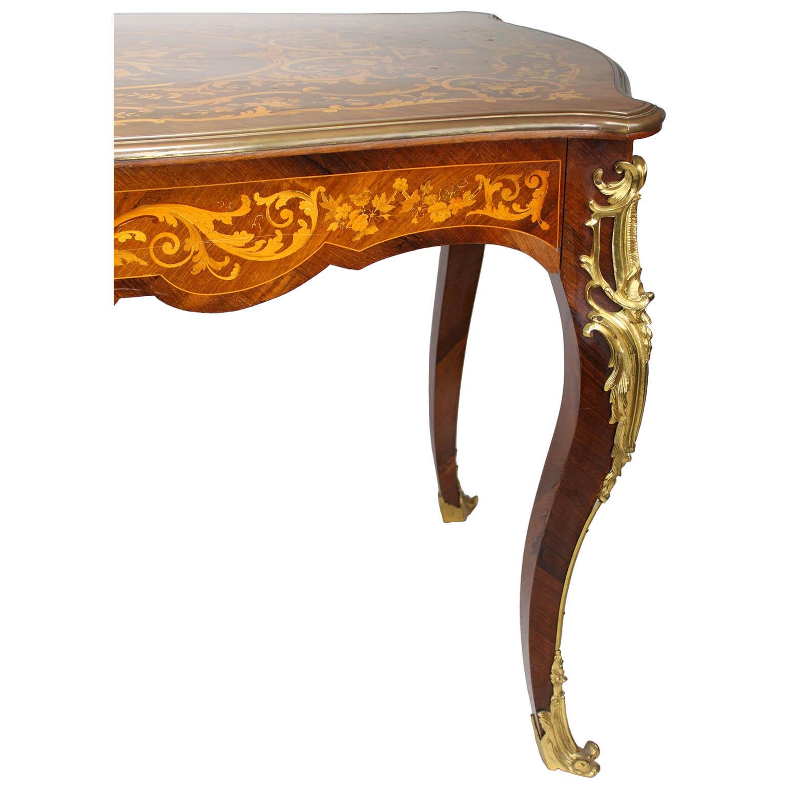 A French 19th/20th Century Louis XV Style Tulipwood Marquetry Writing Table/Desk For Sale 10