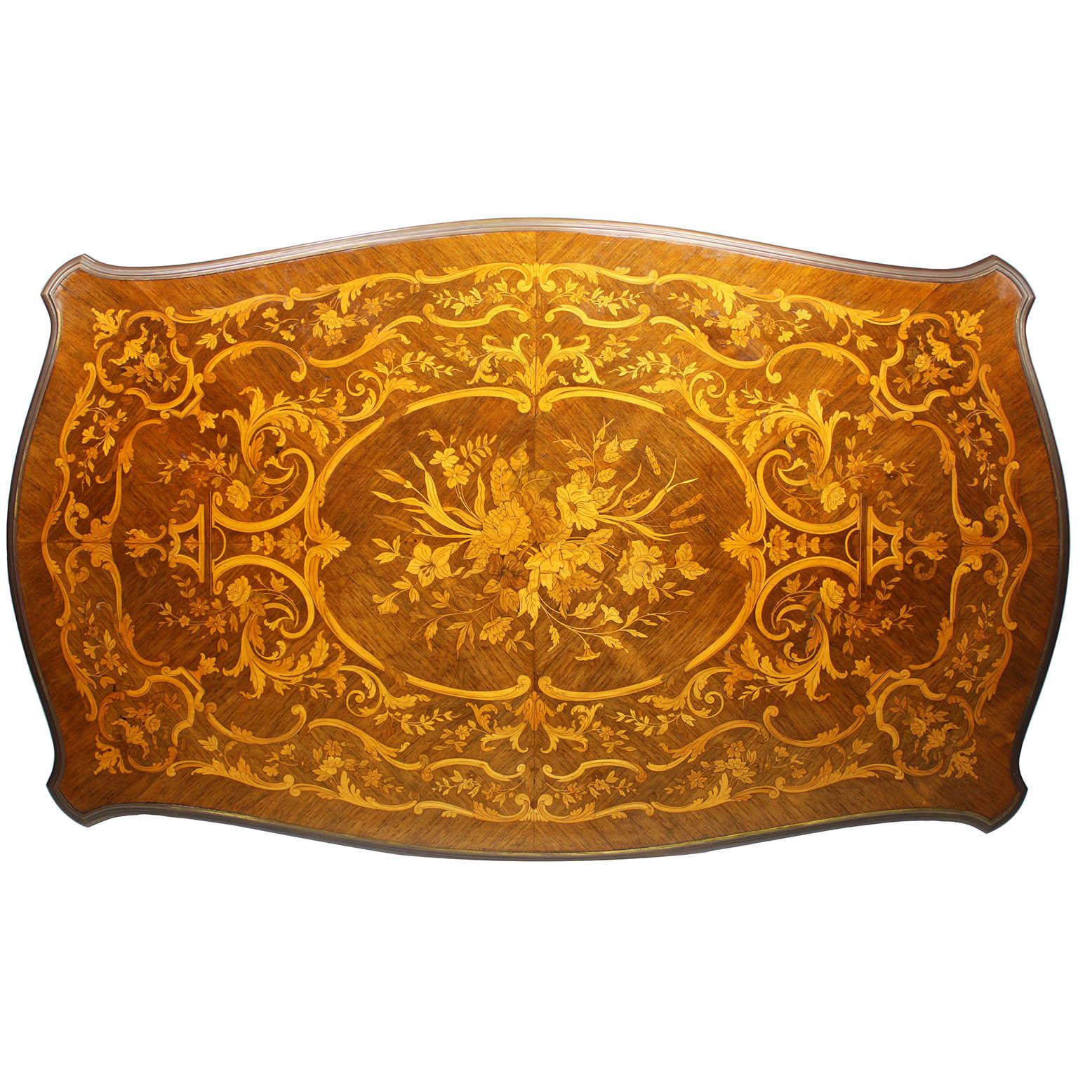19th Century A French 19th/20th Century Louis XV Style Tulipwood Marquetry Writing Table/Desk For Sale