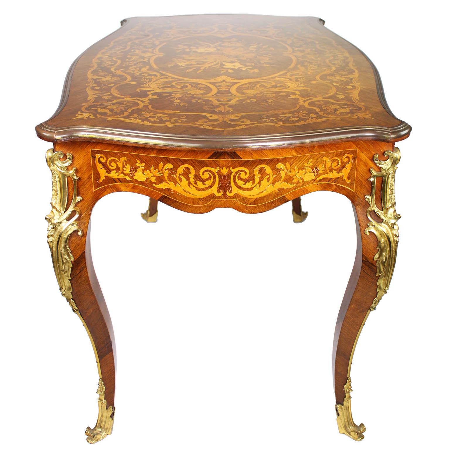 A French 19th/20th Century Louis XV Style Tulipwood Marquetry Writing Table/Desk For Sale 3