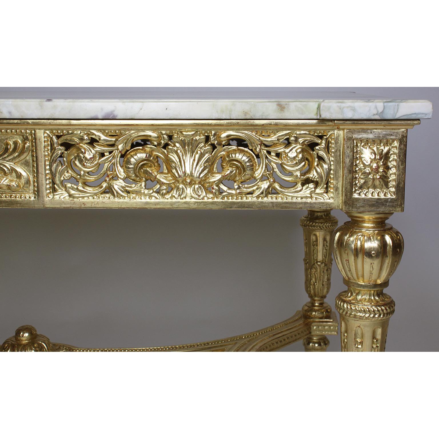 French 19th-20th Century Louis XVI Style Giltwood Carved Center Table Marble  For Sale 3
