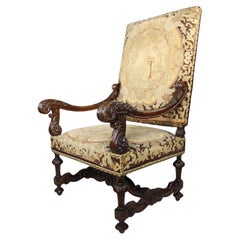 Used A French 19th C. Baroque Revival Style Carved Walnut Needlepoint Throne Armchair