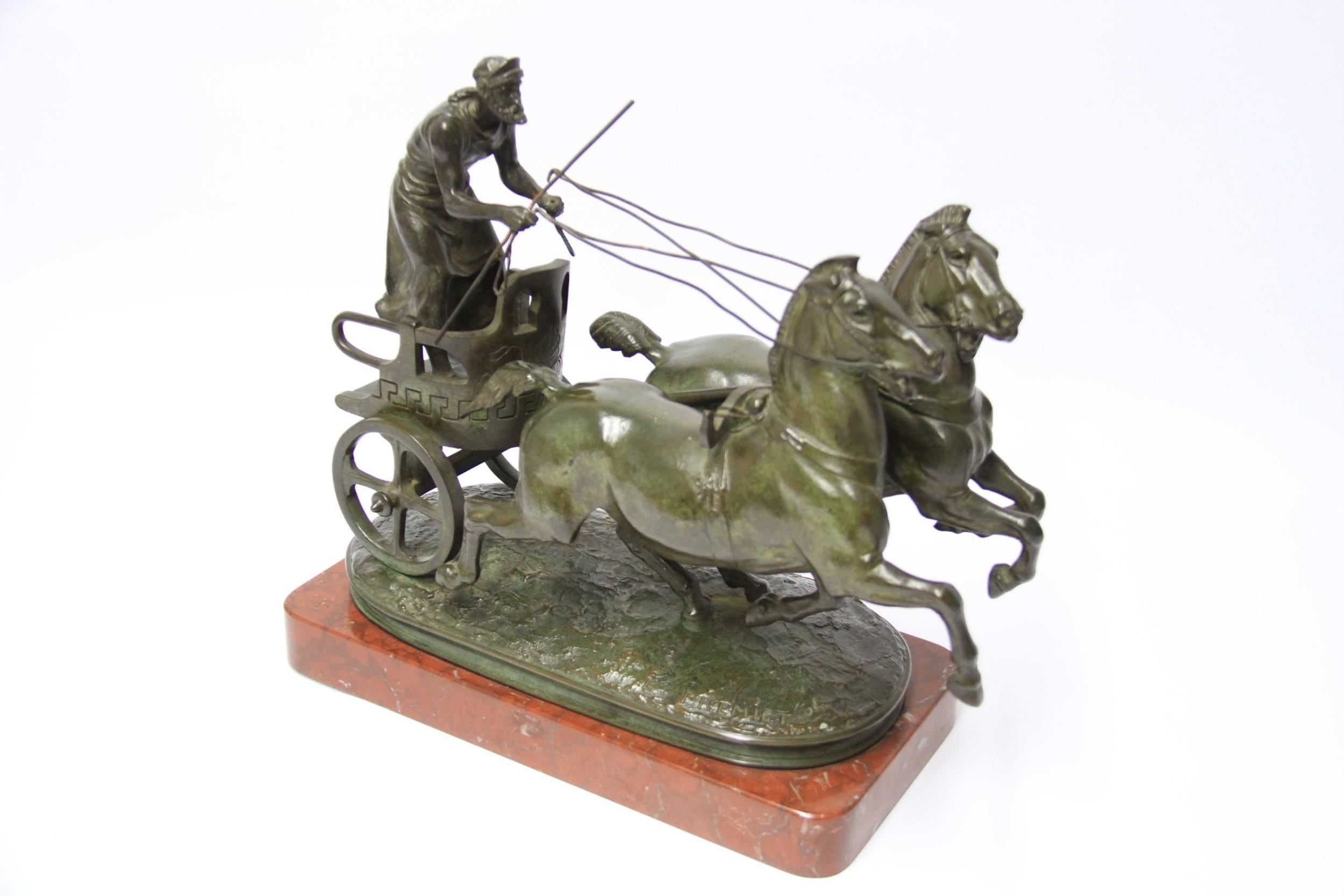 Mid-19th Century French 19th Century Bronze Sculpture of a Grecian Charioteer by Emmanuel Fremiet For Sale