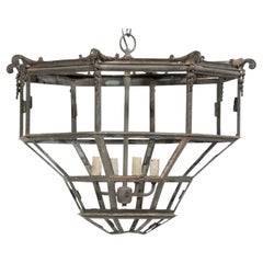 Antique French 19th C. Iron Terrarium, Custom Fashioned Hanging Four-Light Chandlier