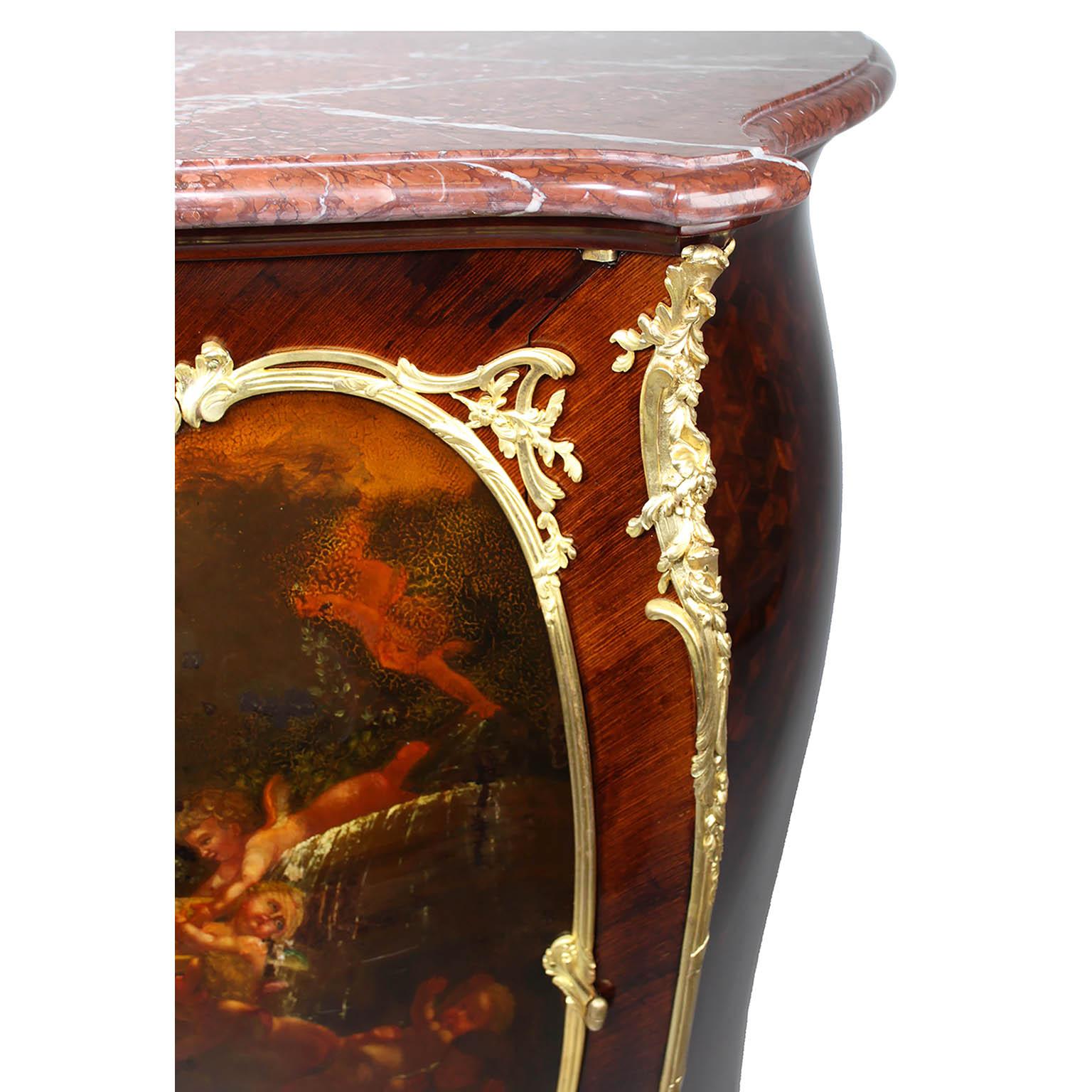 Bronze French 19th C. Louis XV Style Ormolu-Mounted Vernis Martin Cabinet by F. Linke For Sale