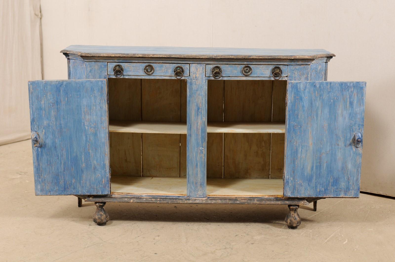 French 19th Century Painted Wood Sideboard Cabinet in Blue with Charcoal Accents 2