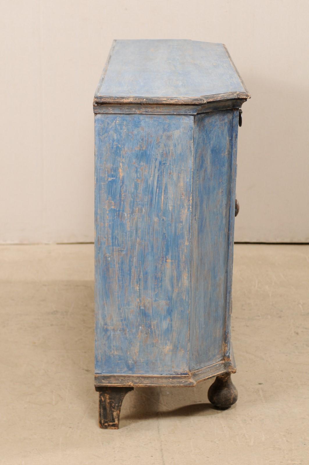 French 19th Century Painted Wood Sideboard Cabinet in Blue with Charcoal Accents 3