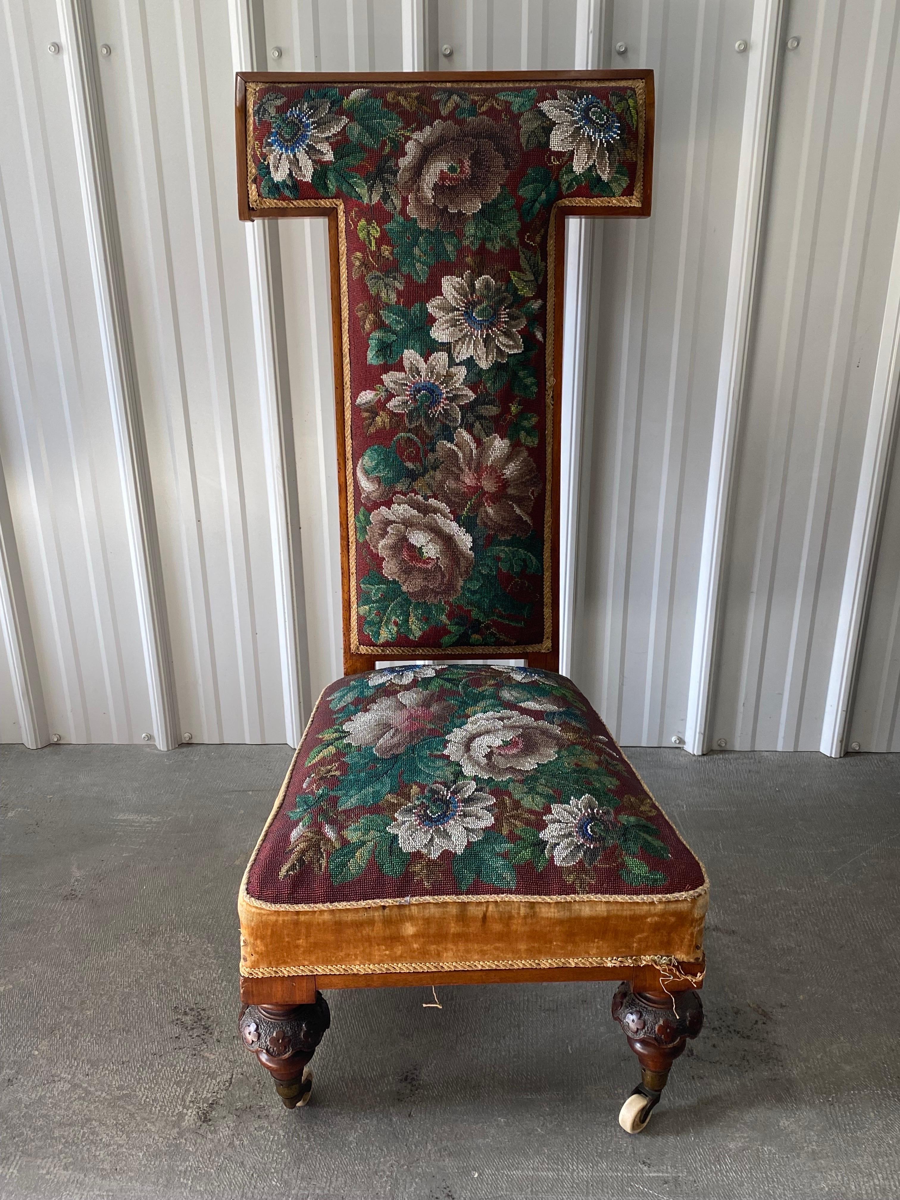 A French 19th C. Prie Dieu with Embroidered Beaded Upholstery 14