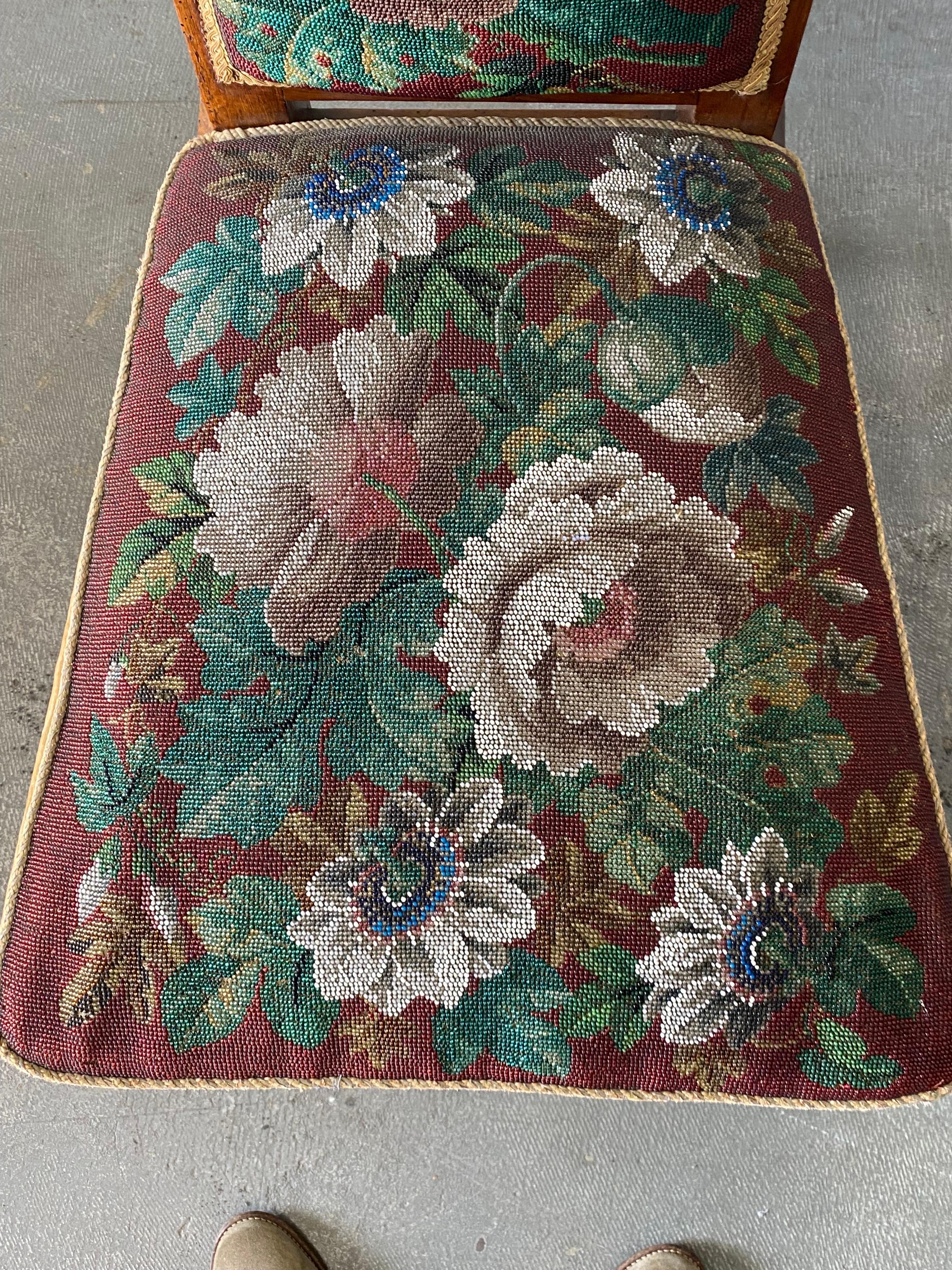 19th Century A French 19th C. Prie Dieu with Embroidered Beaded Upholstery 
