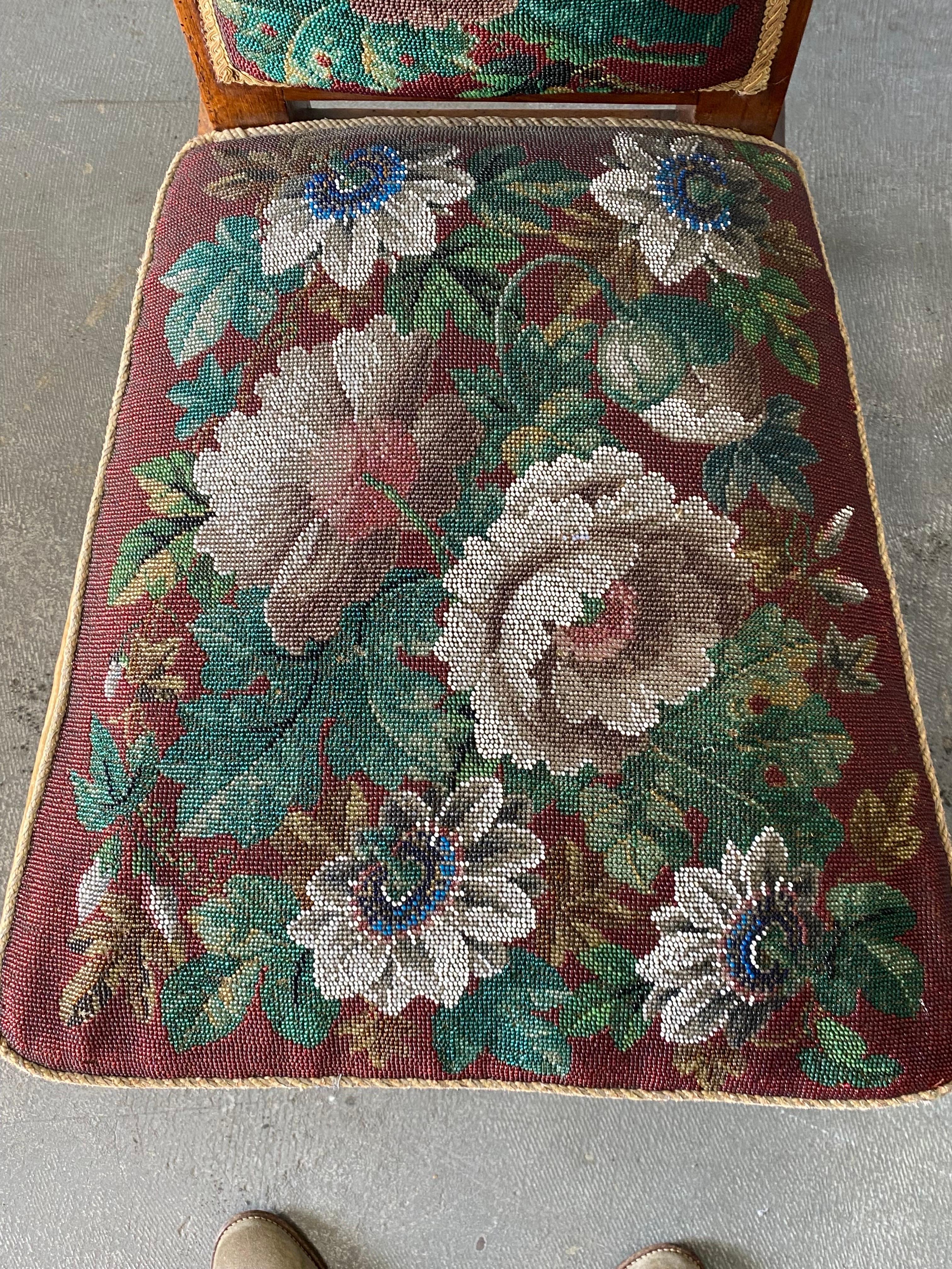 19th Century A French 19th C. Prie Dieu with Embroidered Beaded Upholstery