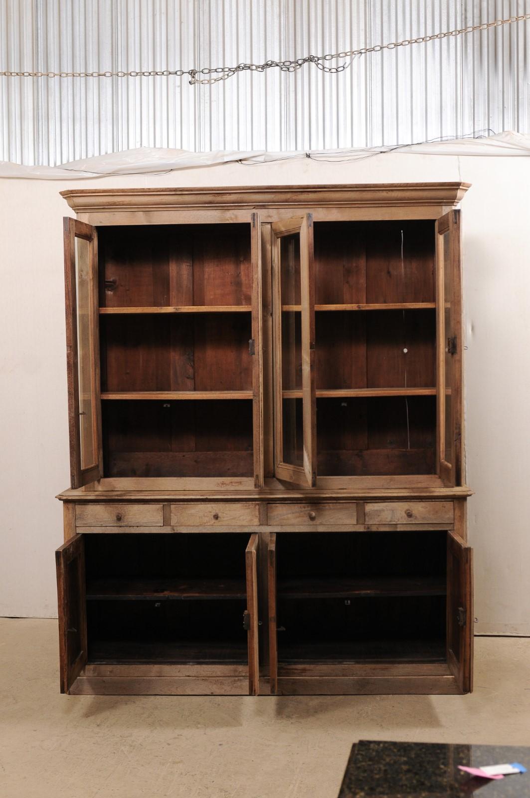 French 19th Century Tall Cabinet w/ Glass Display Top over Closed Storage Below In Good Condition In Atlanta, GA