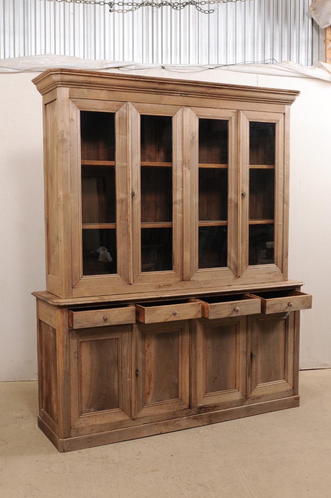 French 19th Century Tall Cabinet w/ Glass Display Top over Closed Storage Below 1