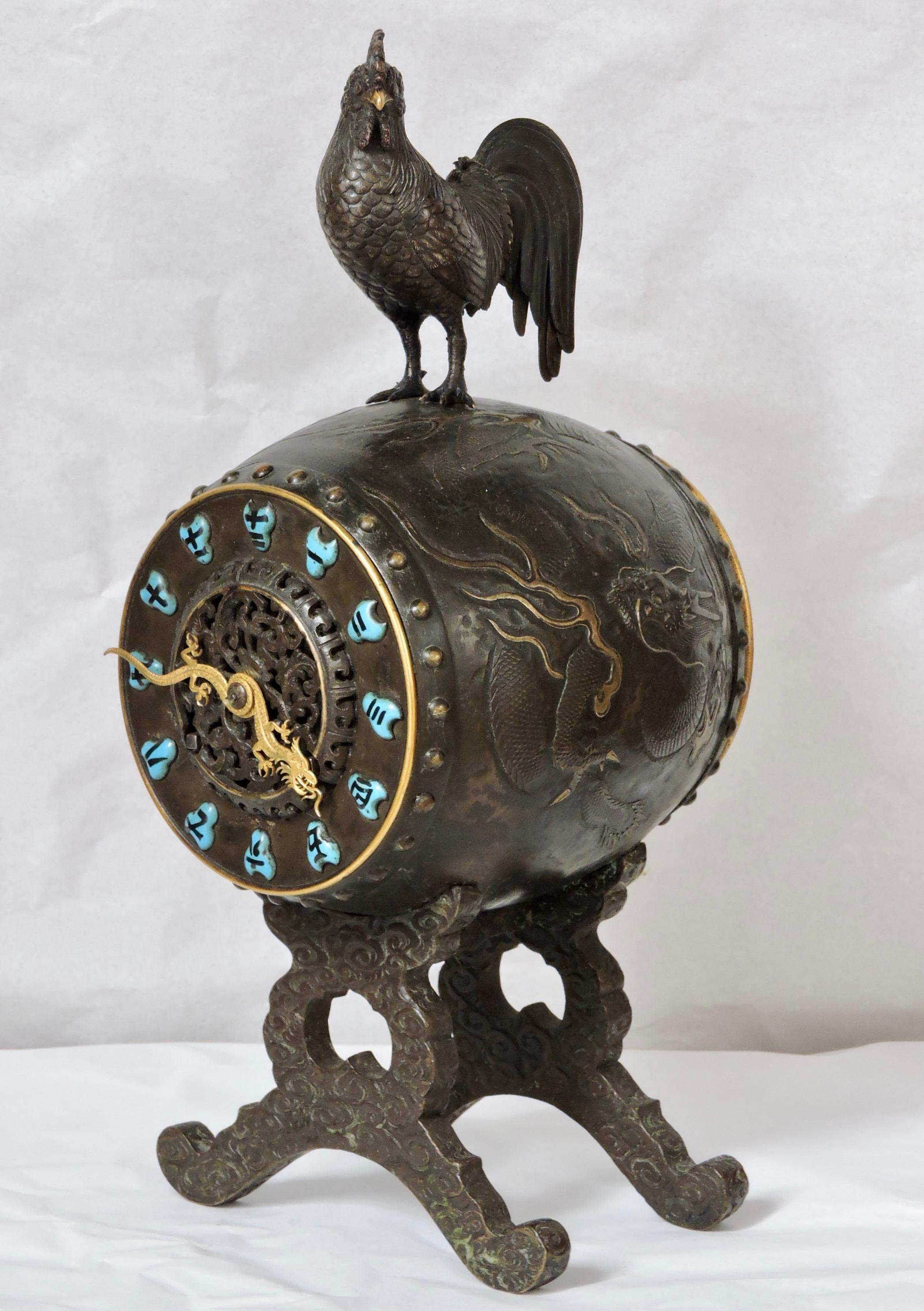 Enameled French 19th Century Aesthetic Movement Chinoiserie Timepiece by Susse Frères For Sale