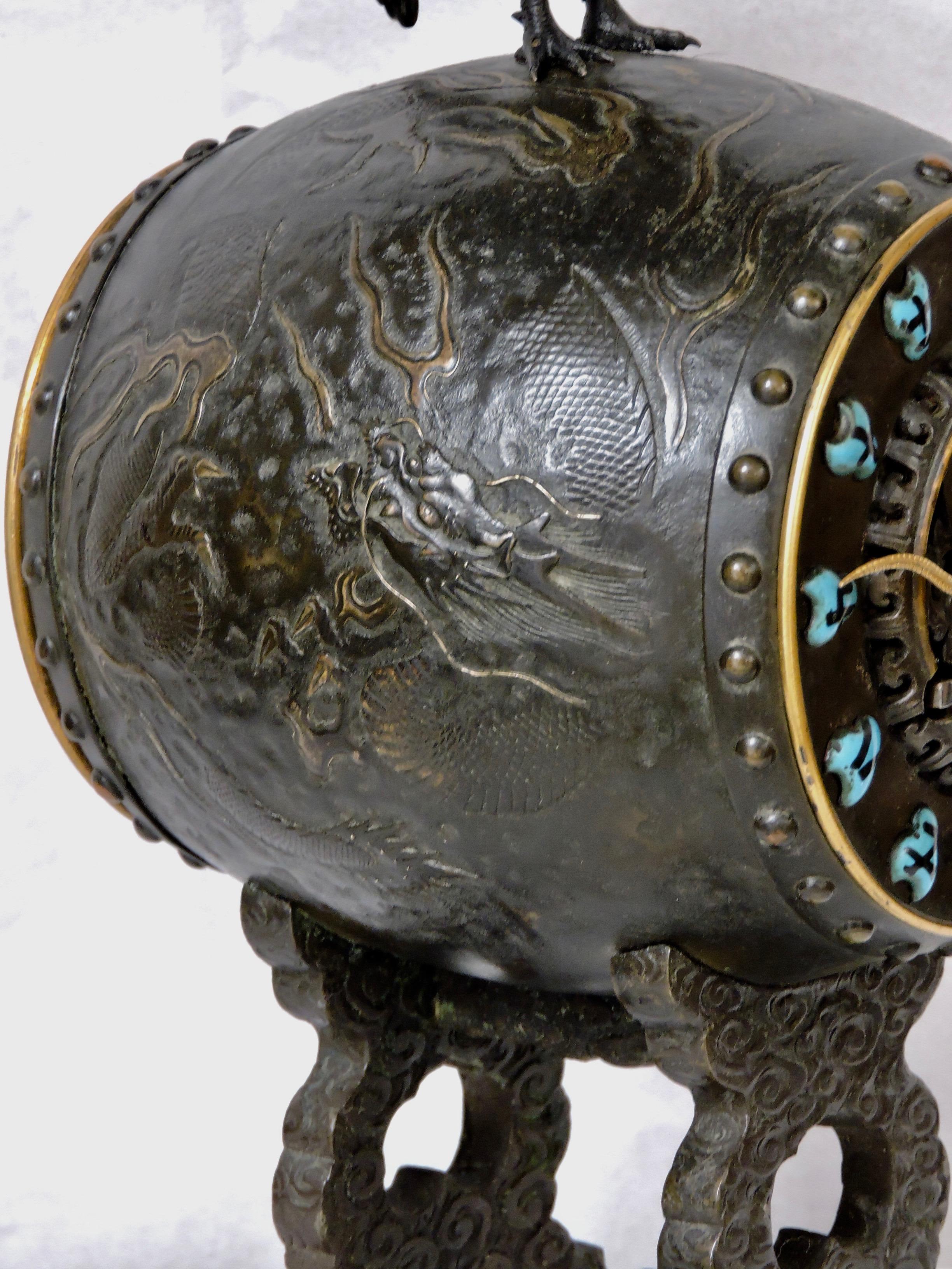 Bronze French 19th Century Aesthetic Movement Chinoiserie Timepiece by Susse Frères For Sale