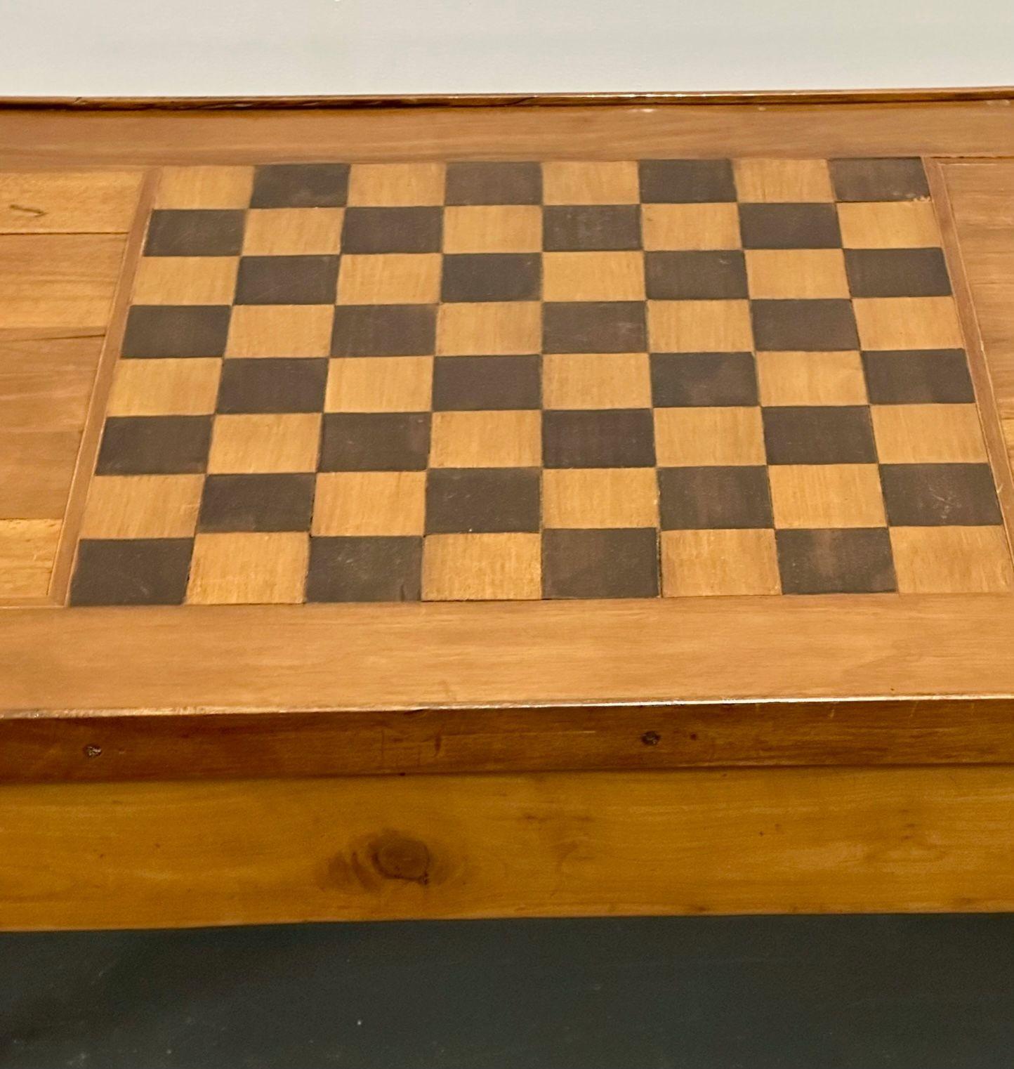 French 19th Century Antique Game / Backgammon Table, Checkerboard Leather Top 3