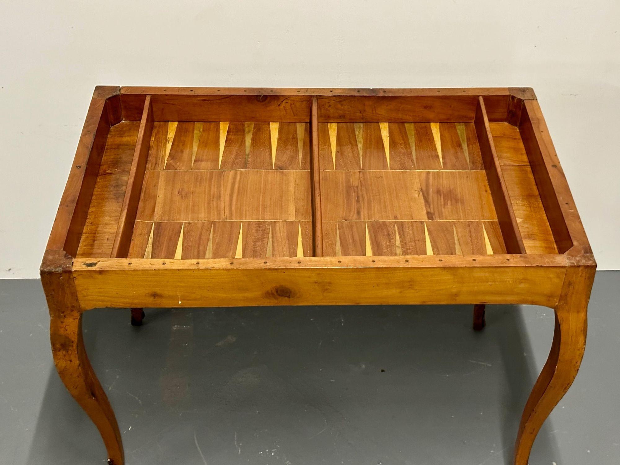 French 19th Century Antique Game / Backgammon Table, Checkerboard Leather Top 1