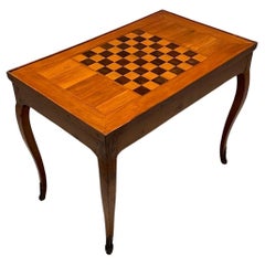 Table de backgammon ancienne, plateau en cuir vert, bronze, France, années 1840