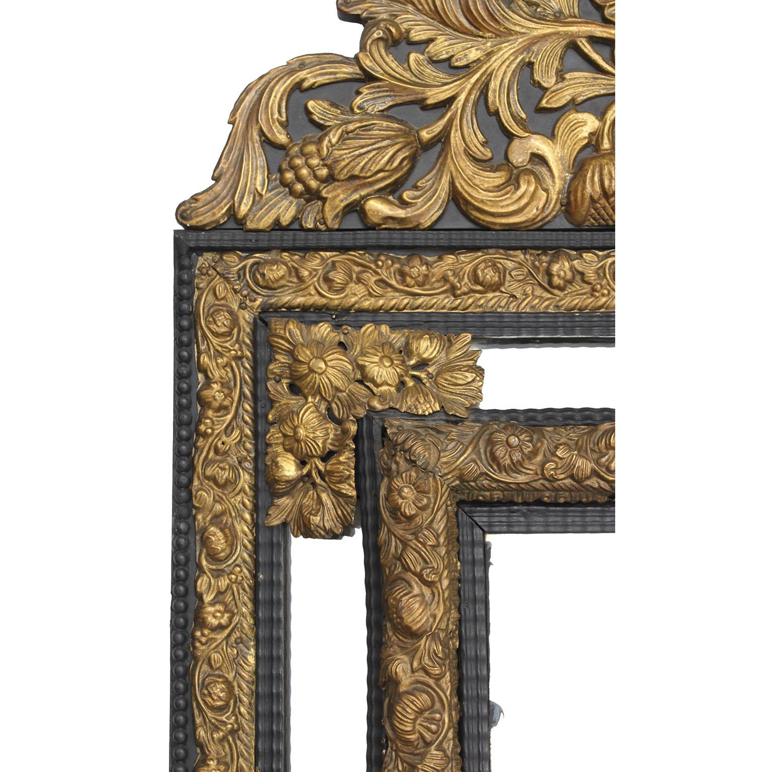 Baroque Revival A French 19th Century Baroque Style Hammered Gilt-Brass Repoussé Mirror Frame For Sale