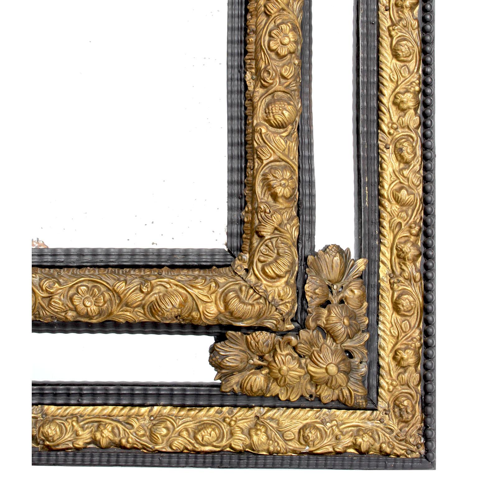 A French 19th Century Baroque Style Hammered Gilt-Brass Repoussé Mirror Frame For Sale 2