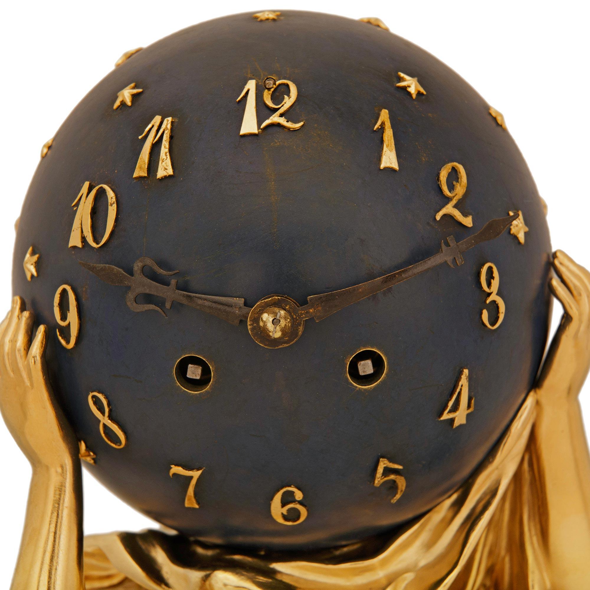 A French 19th century Belle Epoque Period marble and Ormolu clock garniture set For Sale 4
